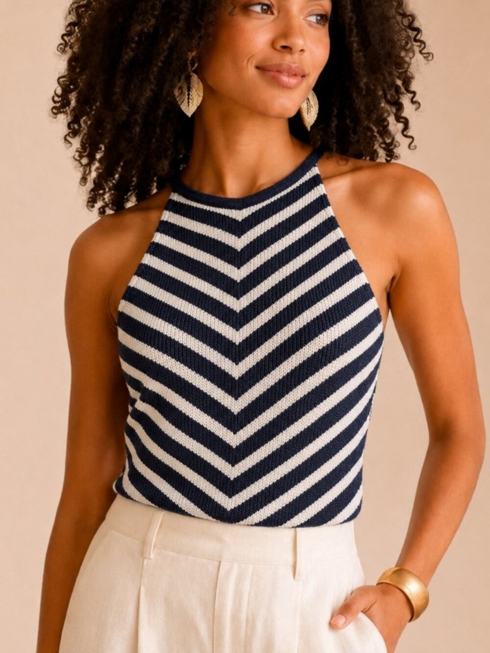 Anthropologie NEW Maeve Melany Navy Stripe Knit Halter Top SZ Small Nautical